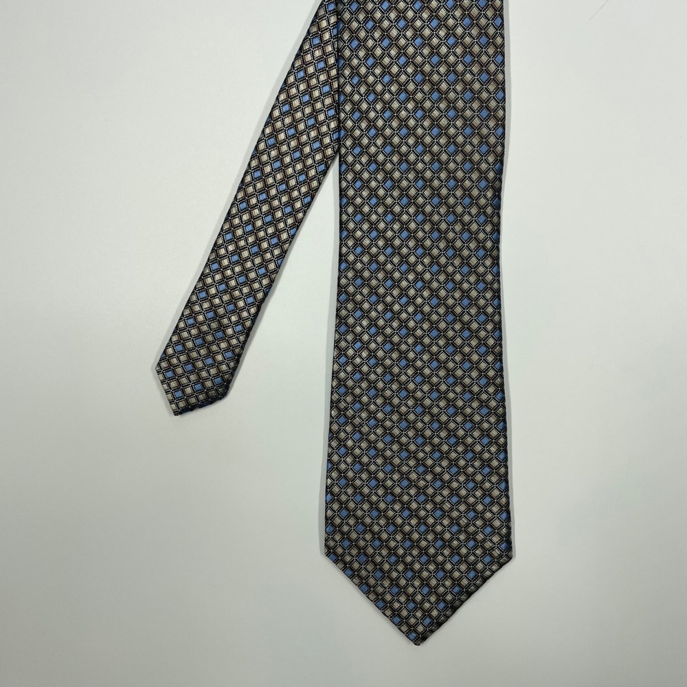 Enro Blue Silver Geometric Silk Necktie Mens One Size